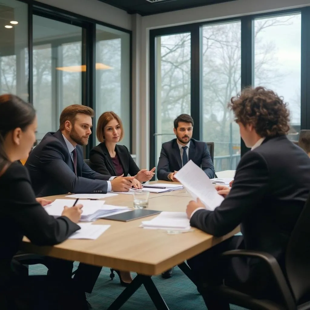 Equipo legal en reunión estratégica