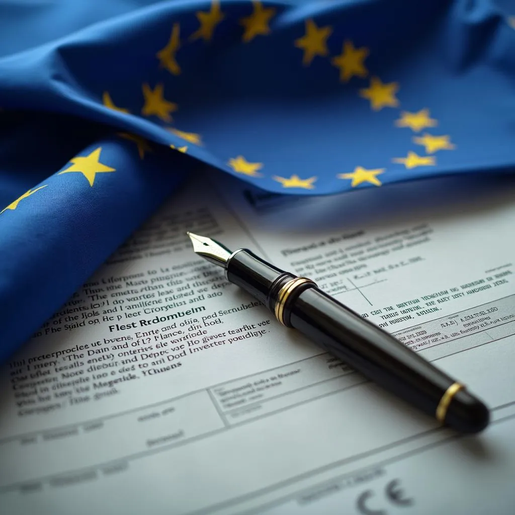 Bandera de la UE y documentos legales